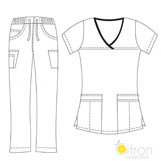 Women's Polyester Rayon 4 Pocket Y-Neck Fitted Set