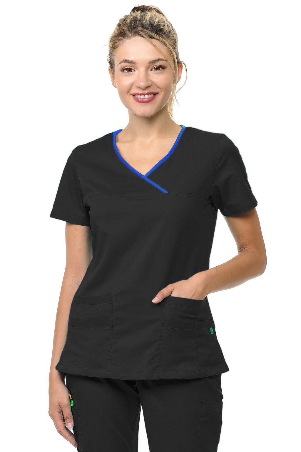 Women's Polyester Rayon 4 Pocket Y-Neck Fitted Top
