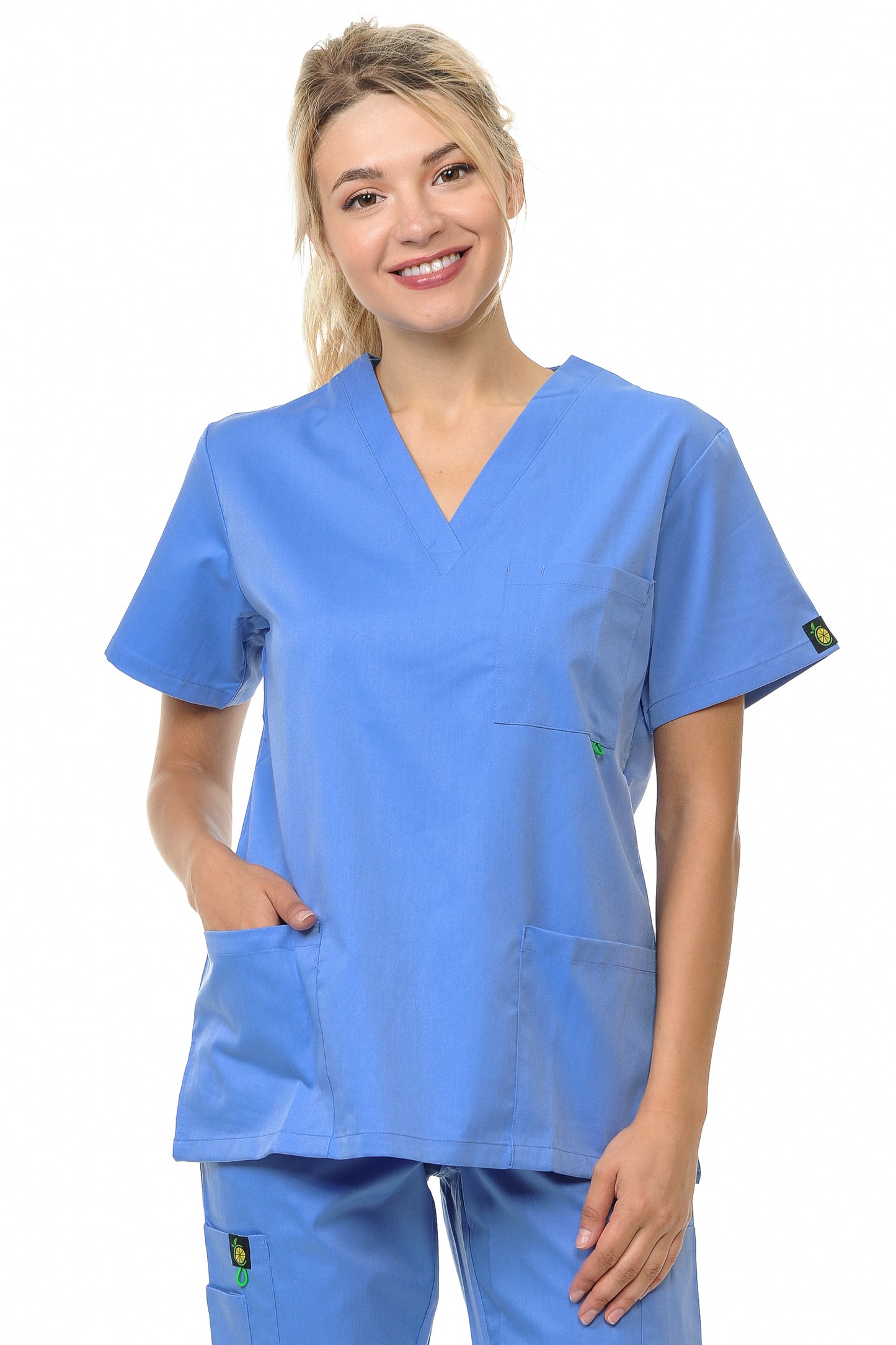 Unisex CitronSoft Four Way Soft-Stretch Three Pocket V-Neck Scrub Top