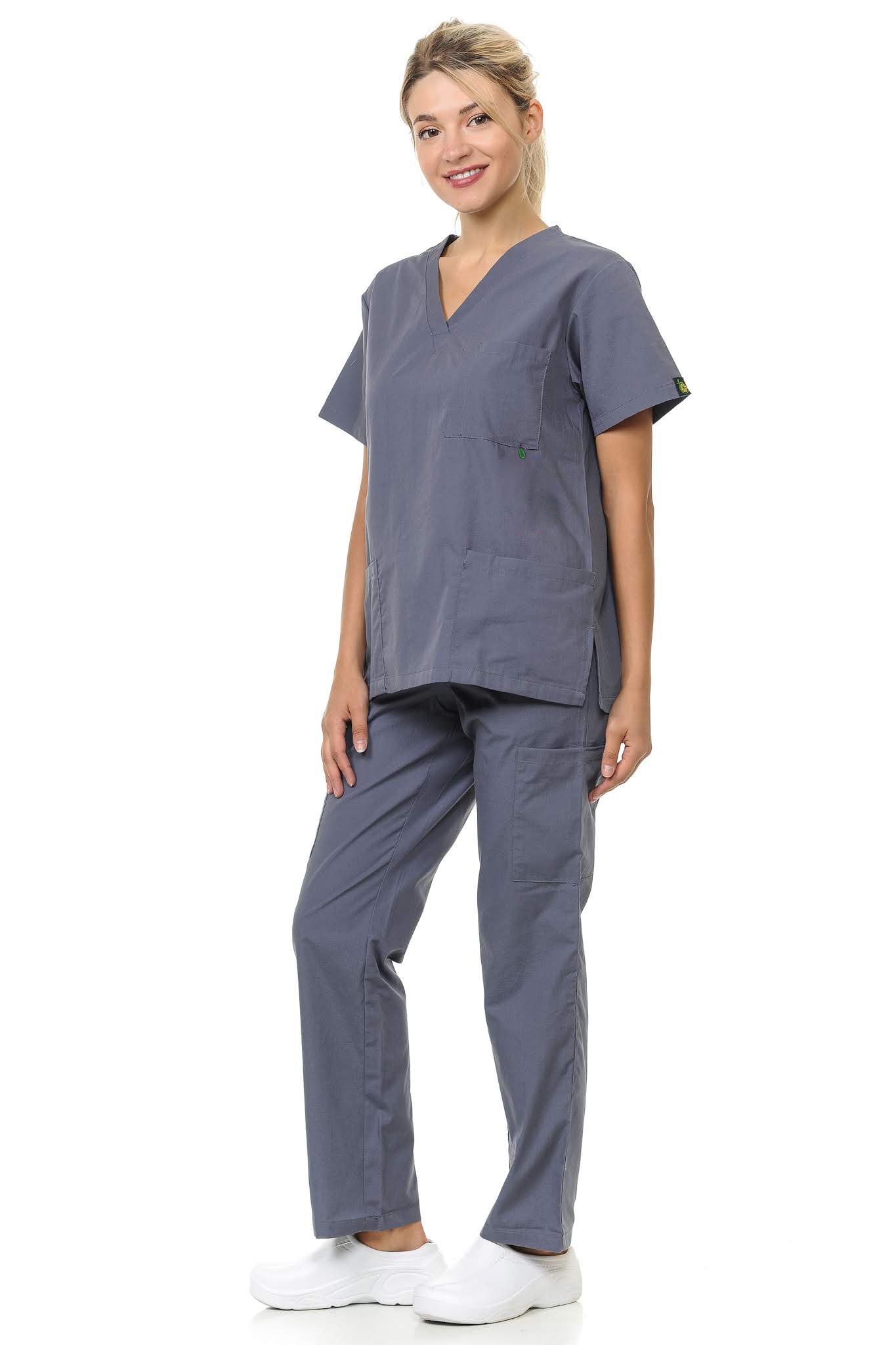 Unisex Polyester-Rayon V-Neck 3 Pocket Solid Scrub Set