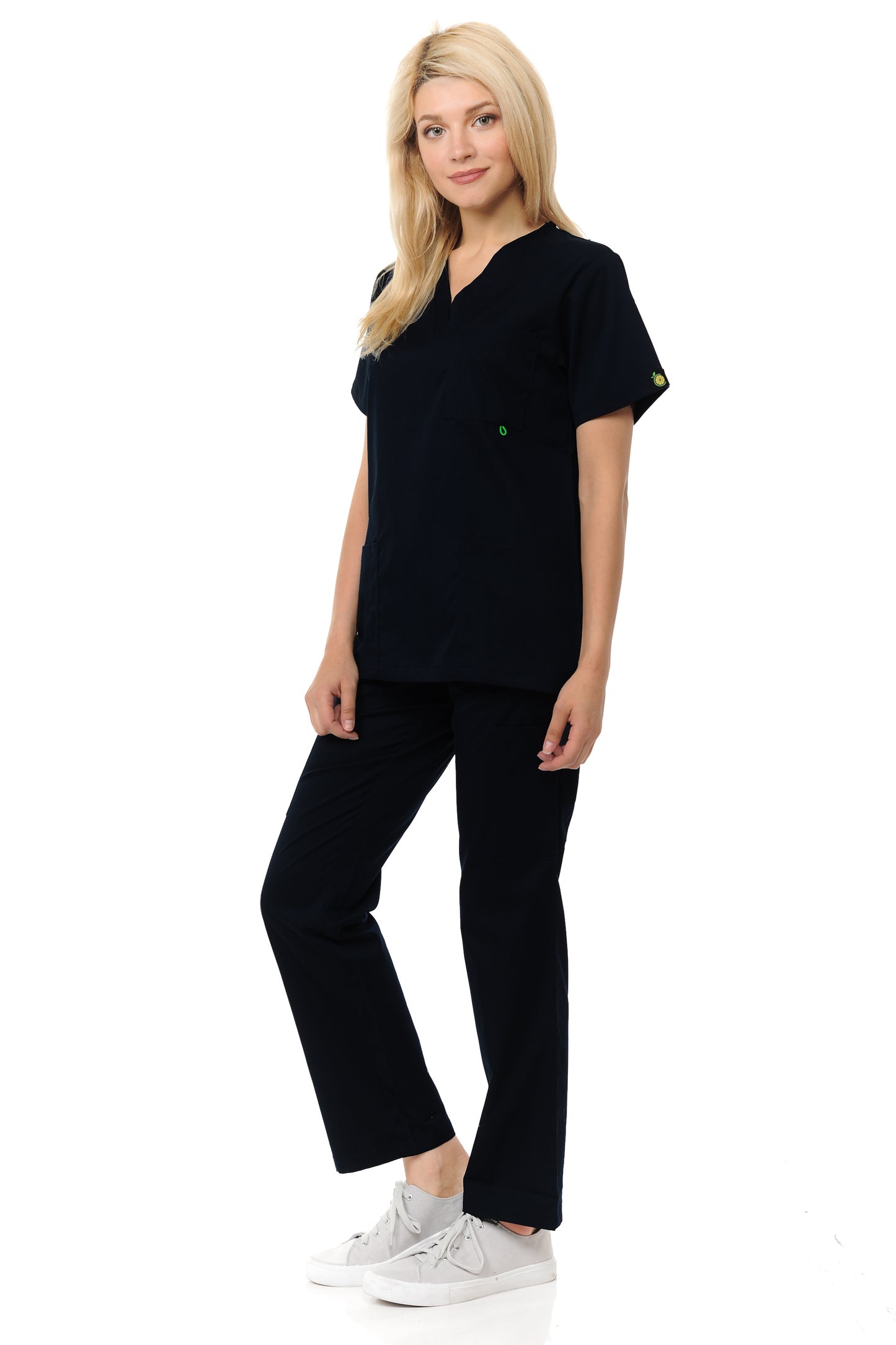 Unisex Polyester-Rayon V-Neck 3 Pocket Solid Scrub Set