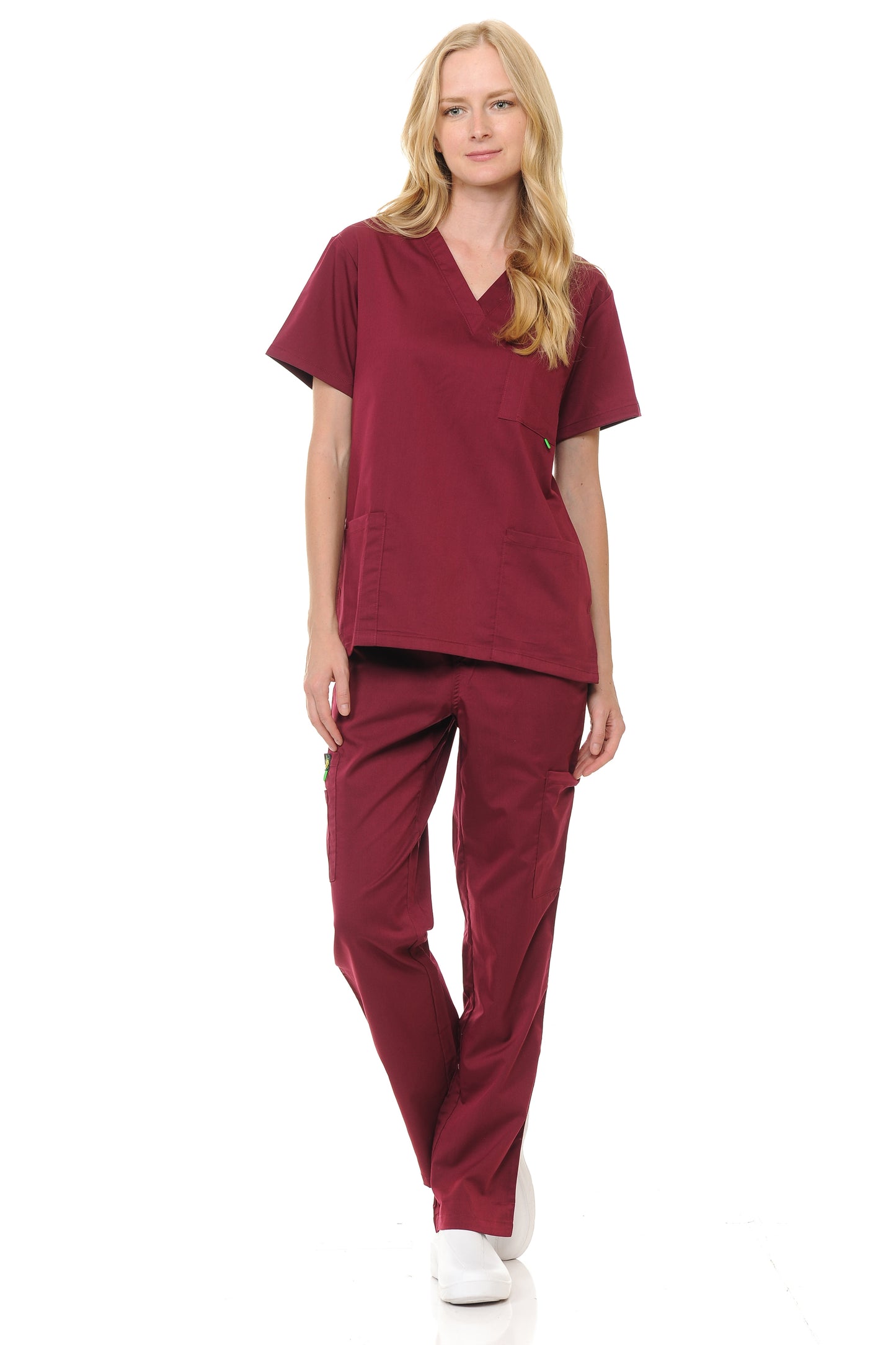 Unisex Polyester-Rayon V-Neck 3 Pocket Solid Scrub Set