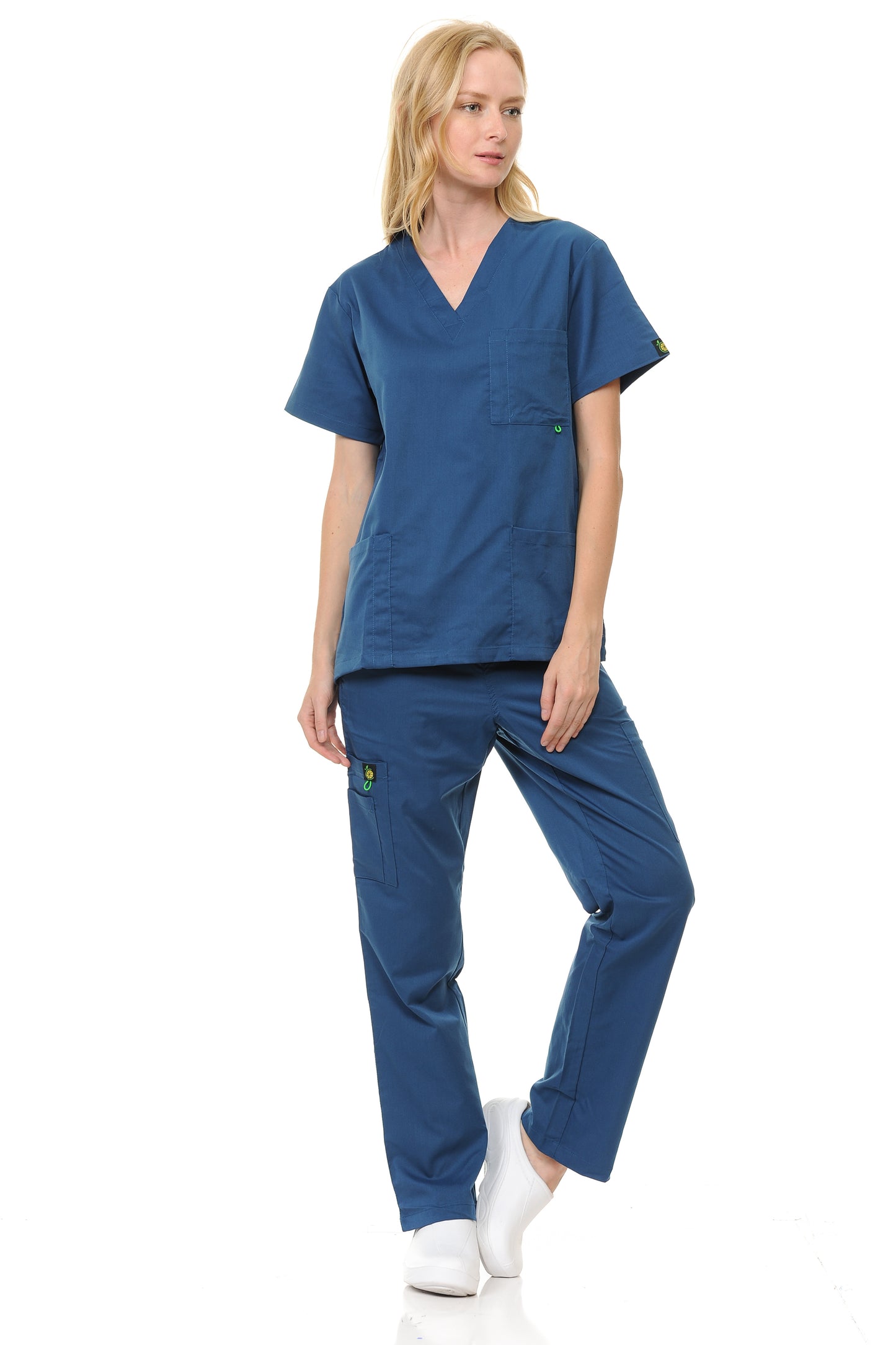 Unisex Polyester-Rayon V-Neck 3 Pocket Solid Scrub Set