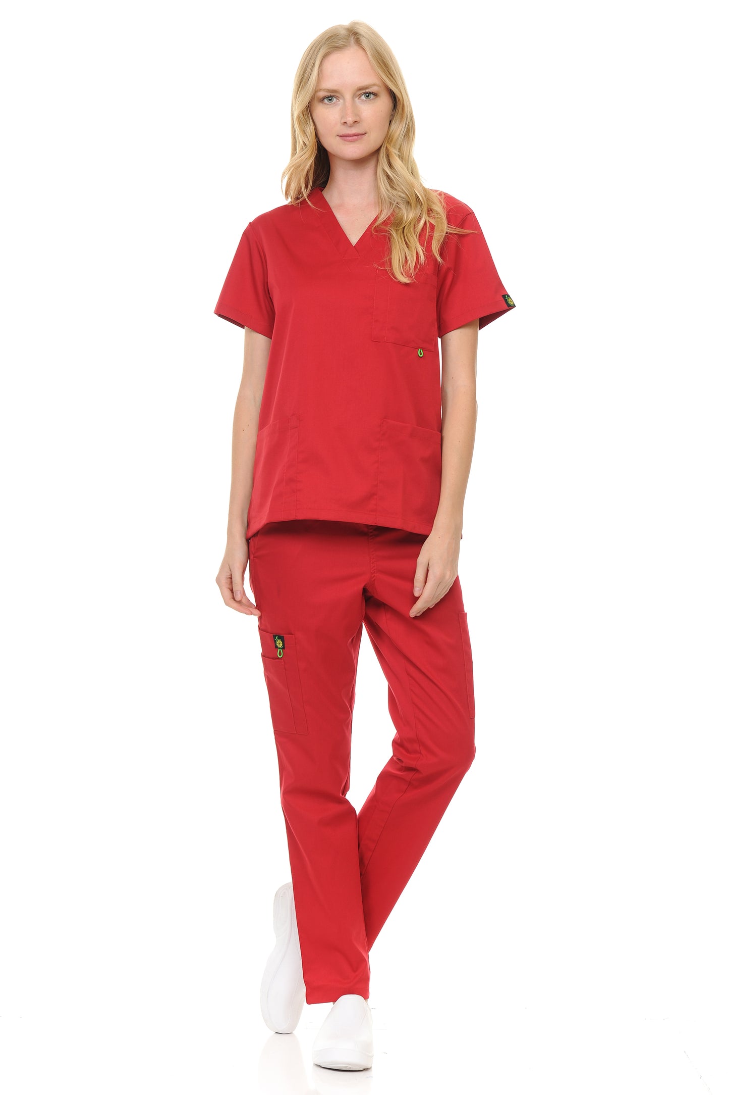 Unisex Polyester-Rayon V-Neck 3 Pocket Solid Scrub Set