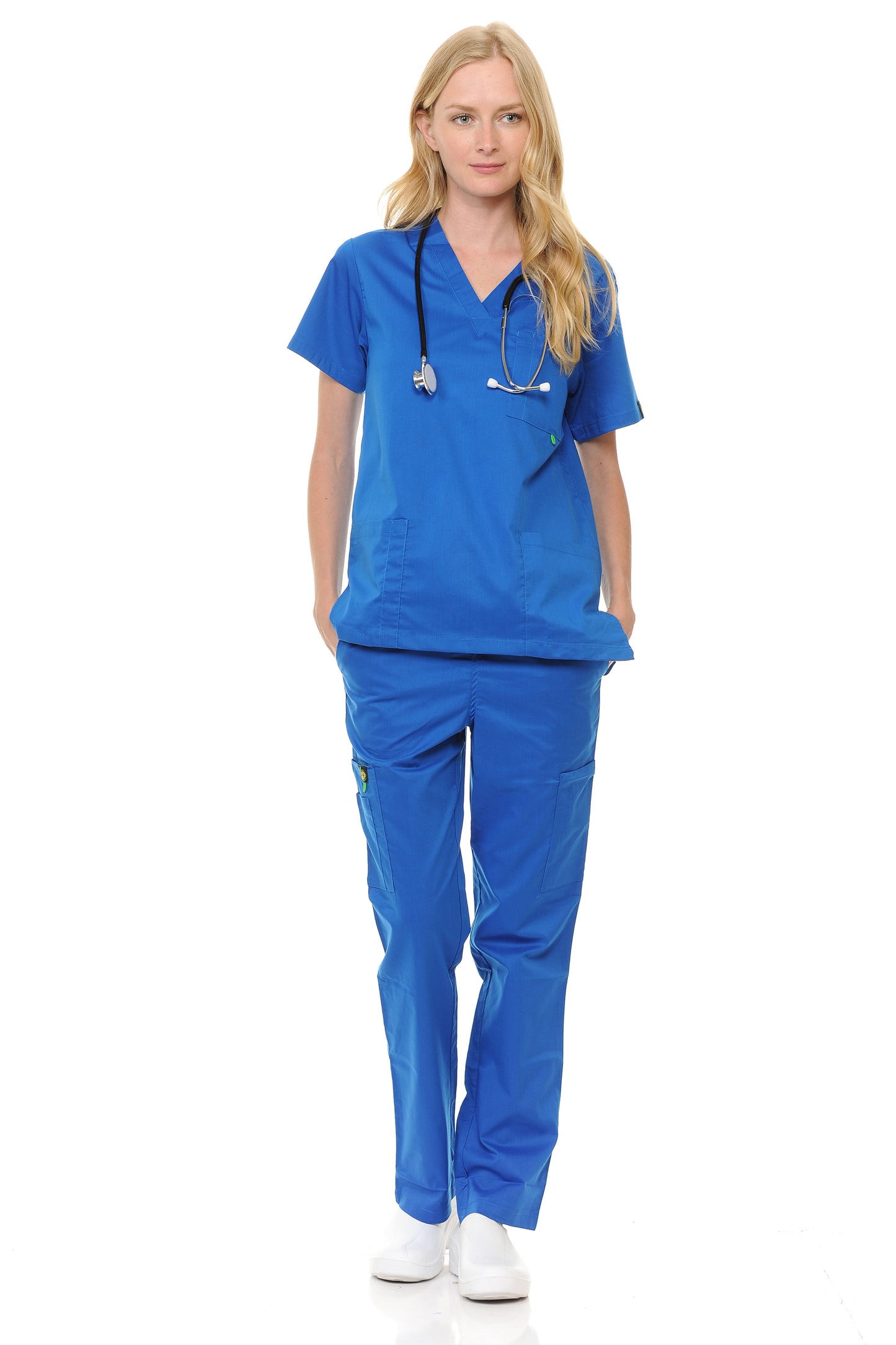 Unisex Polyester-Rayon V-Neck 3 Pocket Solid Scrub Set