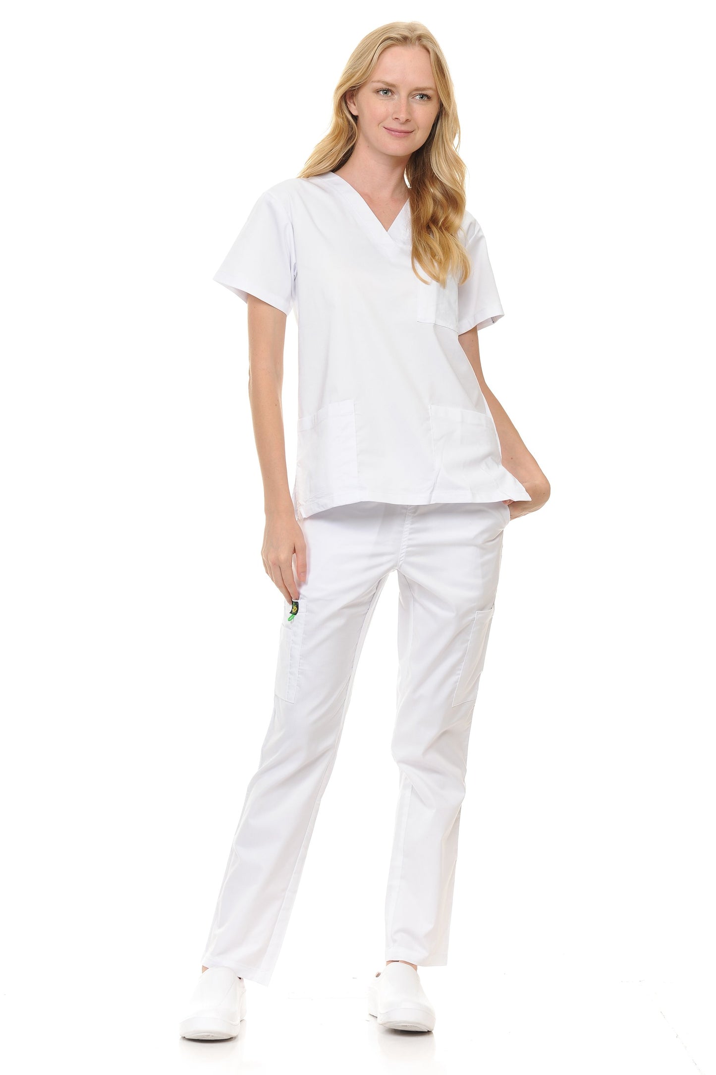 Unisex Polyester-Rayon V-Neck 3 Pocket Solid Scrub Set