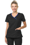 Woman's Polyester Rayon 4 Pocket Y-Neck Top