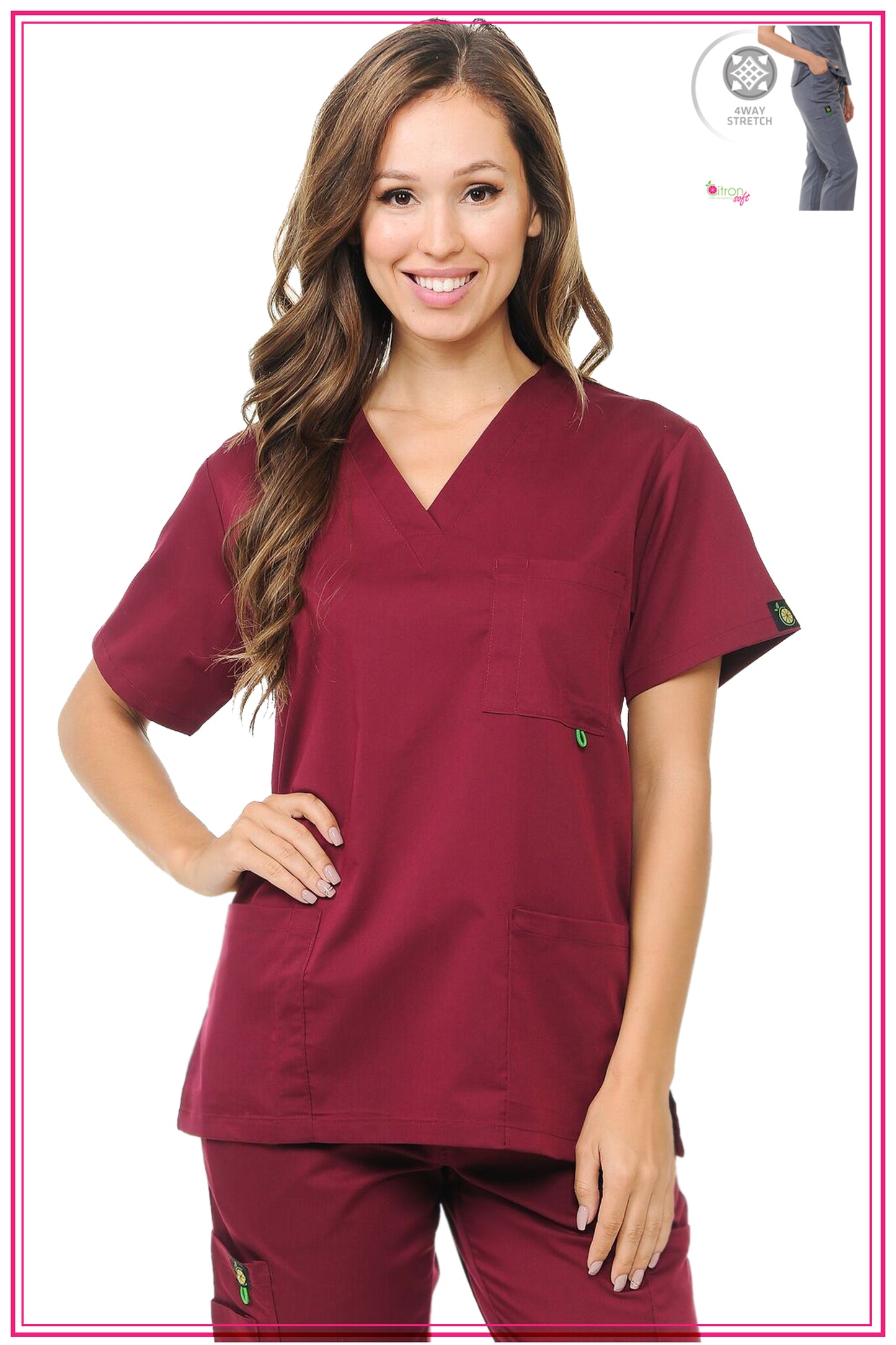 Unisex CitronSoft Four Way Soft-Stretch Three Pocket V-Neck Scrub Top