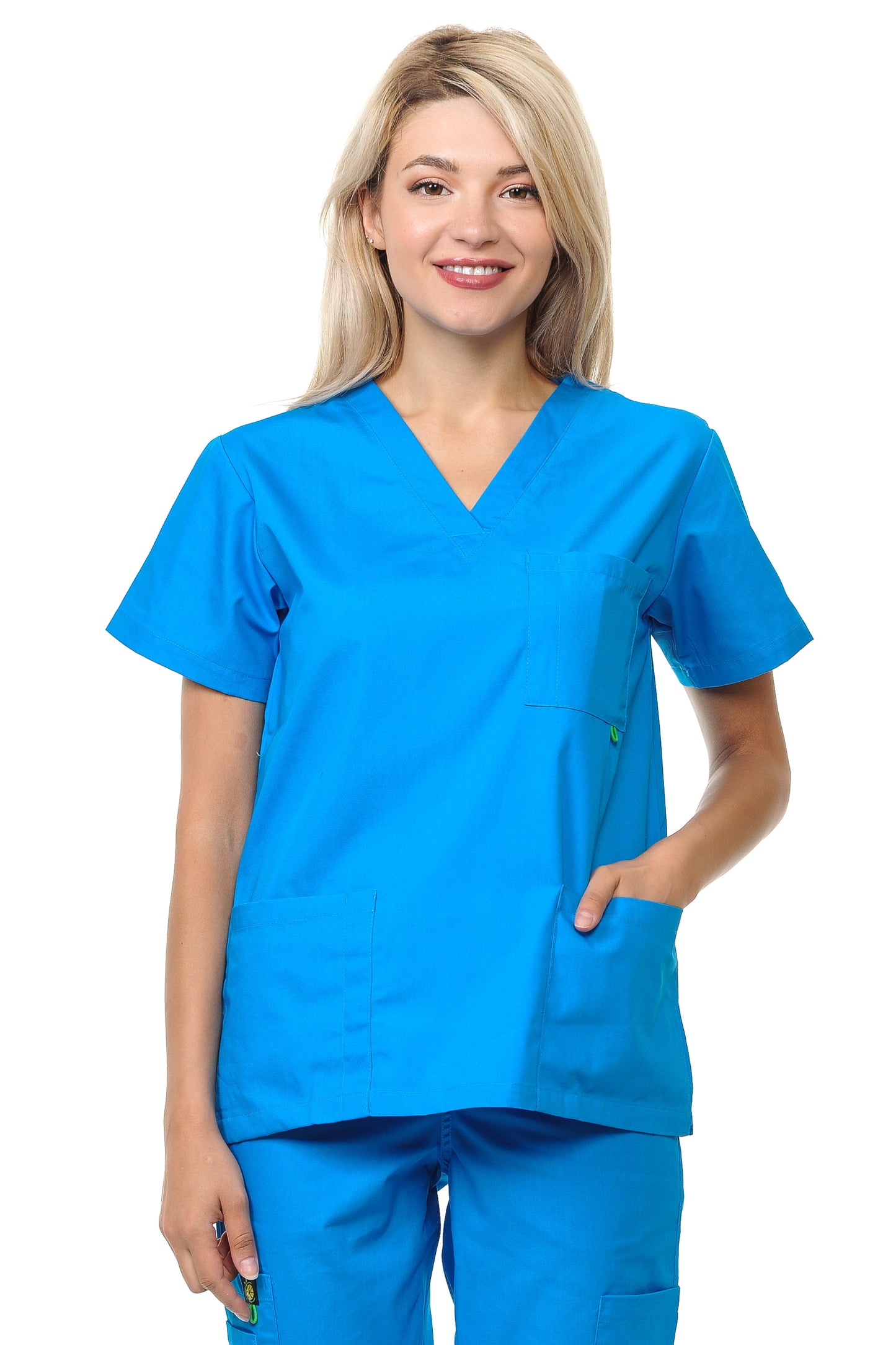 Unisex Cotton-Poly V-Neck 3 Pocket Solid Scrub Top