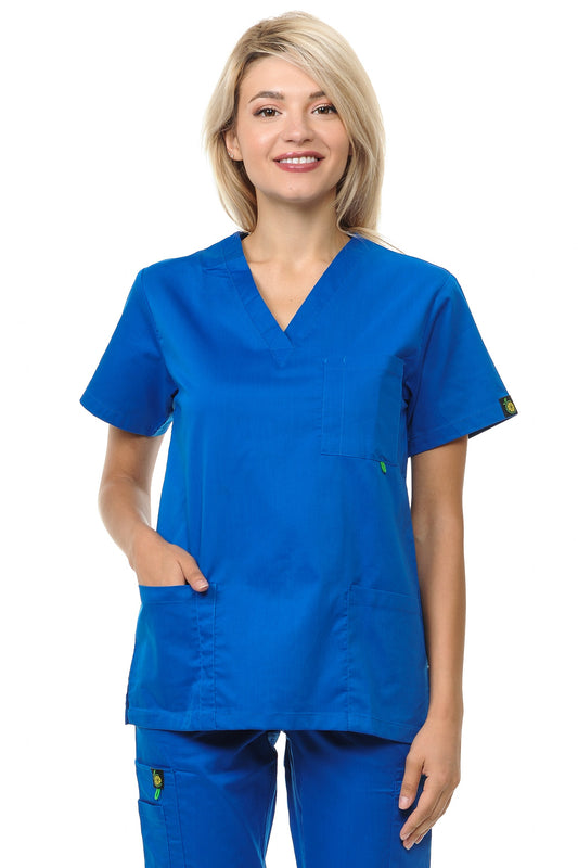 Unisex Cotton-Poly V-Neck 3 Pocket Solid Scrub Top