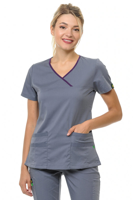 Women's Polyester Rayon 4 Pocket Y-Neck Top