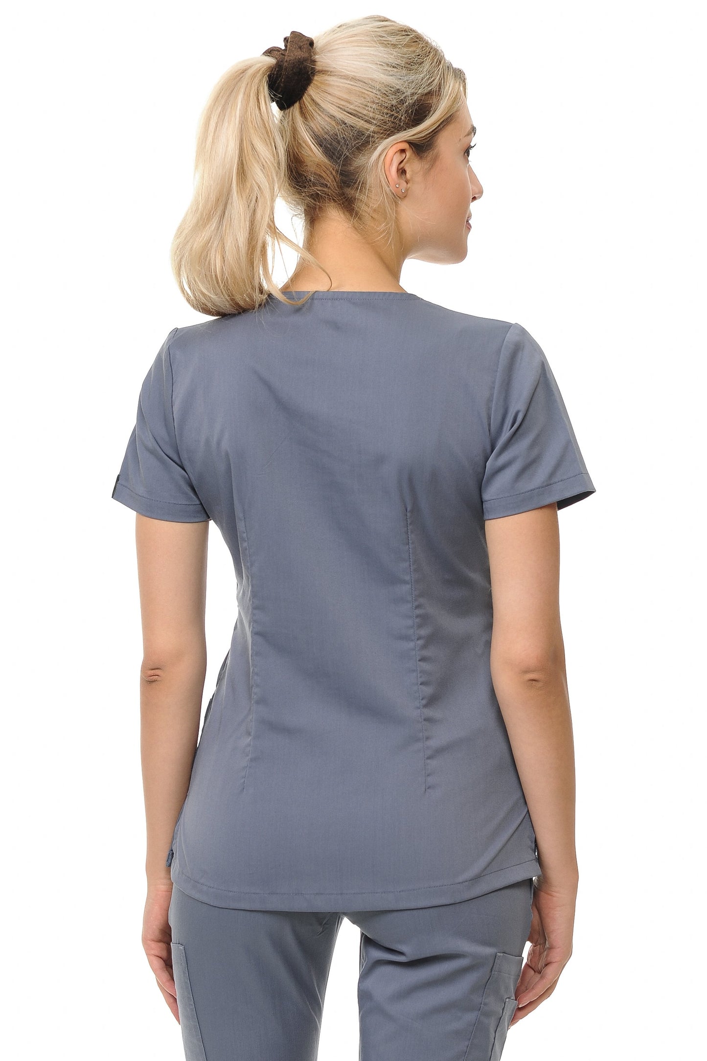 Woman's Polyester Rayon 4 Pocket Y-Neck Top