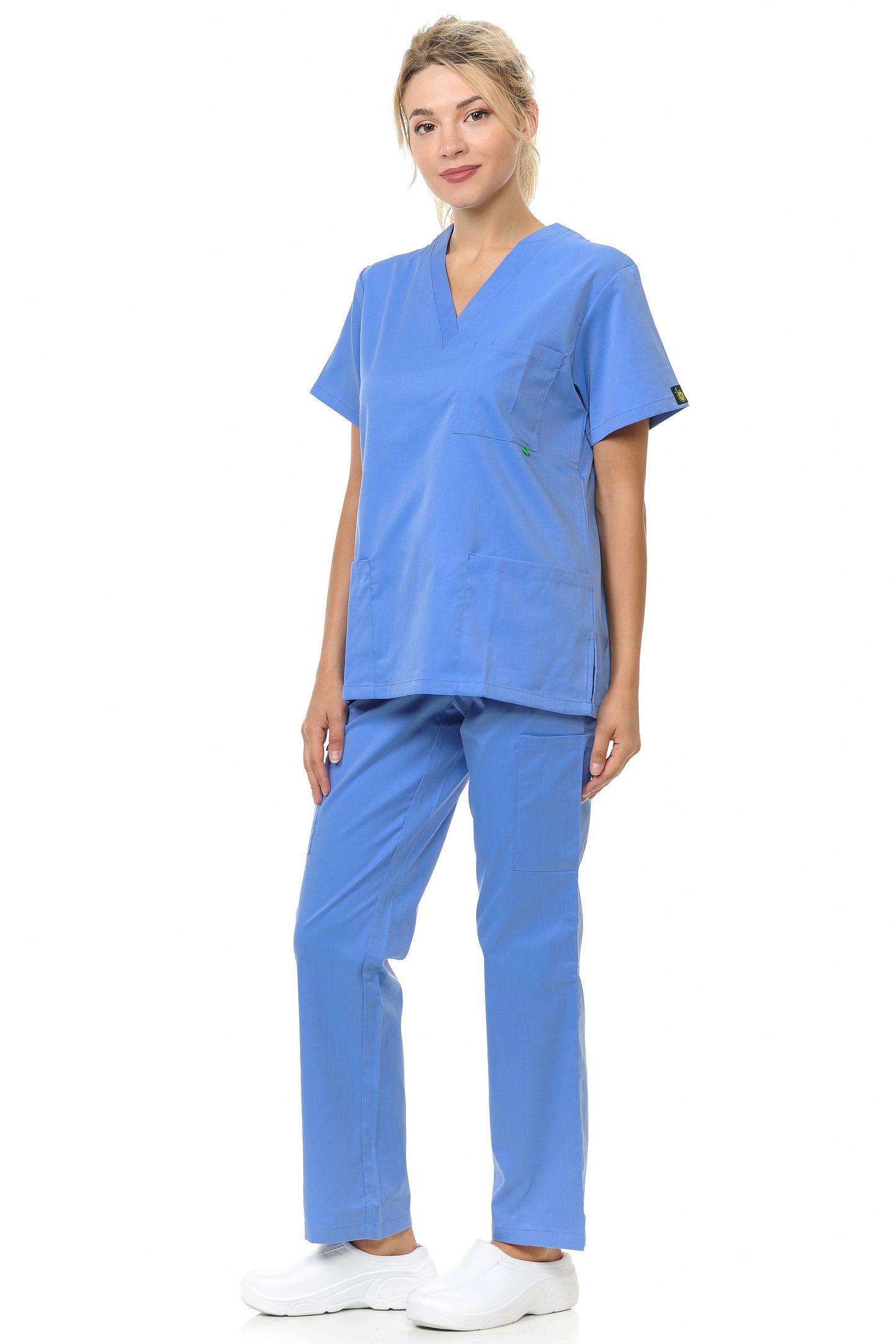 Unisex Polyester-Rayon V-Neck 3 Pocket Solid Scrub Set