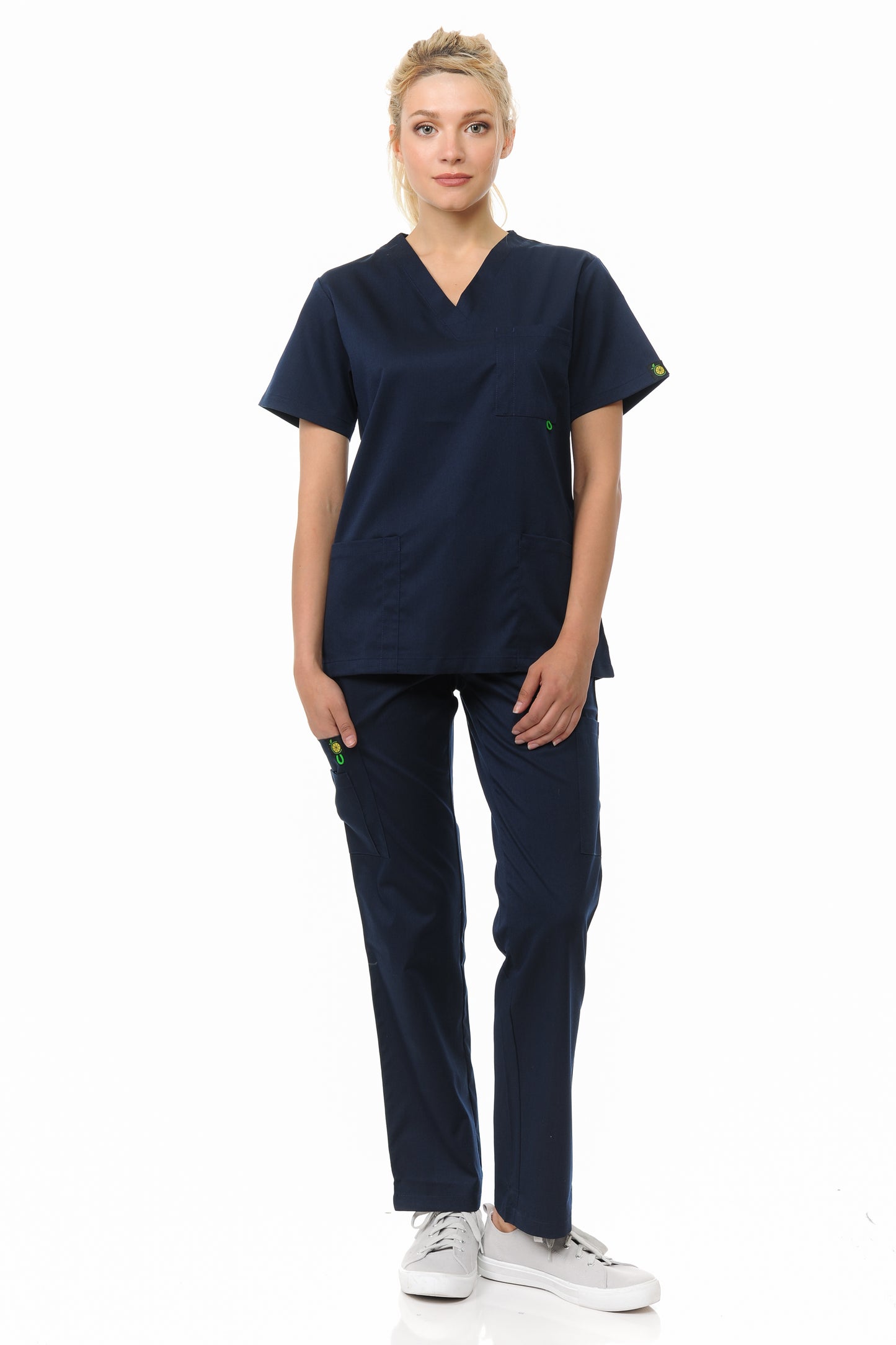 Unisex Polyester-Rayon V-Neck 3 Pocket Solid Scrub Set