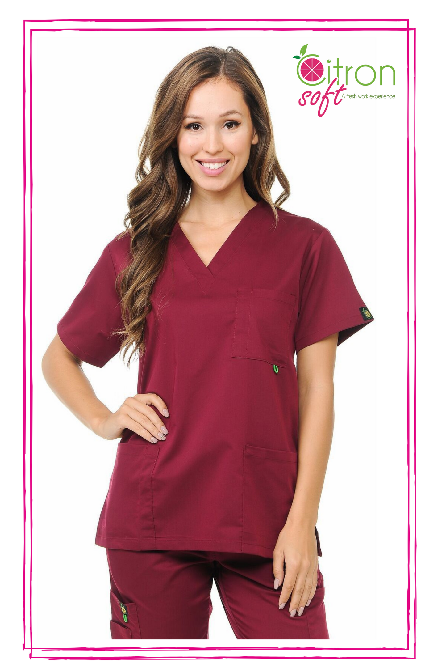 Unisex CitronSoft Four Way Soft-Stretch Three Pocket V-Neck Scrub Top